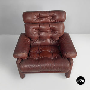 Brown leather armchairs Coronado by Afra and Tobia Scarpa for B&B, 1970s