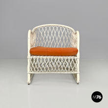 Load image into Gallery viewer, White rattan armchairs with orange fabric cushions, 1960s
