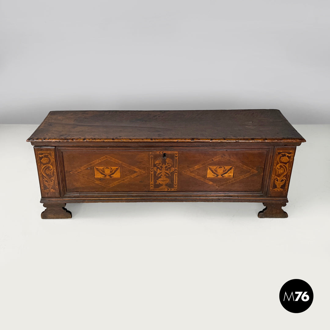 Load image into Gallery viewer, Wooden chest with inlays and folding top, early 1800s