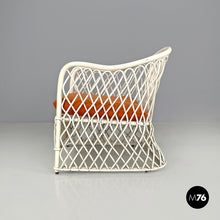 Load image into Gallery viewer, White rattan armchairs with orange fabric cushions, 1960s
