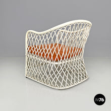 Load image into Gallery viewer, White rattan armchairs with orange fabric cushions, 1960s
