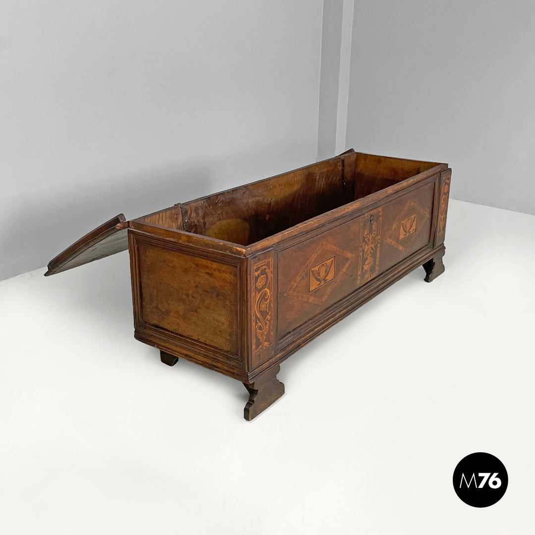 Load image into Gallery viewer, Wooden chest with inlays and folding top, early 1800s