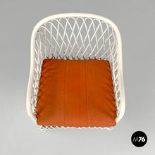 Load image into Gallery viewer, White rattan armchairs with orange fabric cushions, 1960s
