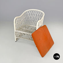 Load image into Gallery viewer, White rattan armchairs with orange fabric cushions, 1960s
