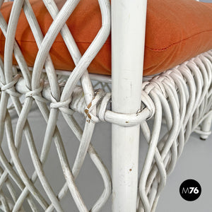 White rattan armchairs with orange fabric cushions, 1960s