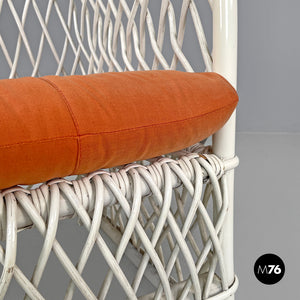 White rattan armchairs with orange fabric cushions, 1960s