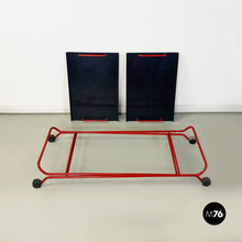 Load image into Gallery viewer, Black and red metal food trolley on wheels, 1980s
