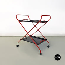 Carica l&#39;immagine nel visualizzatore di Gallery, Black and red metal food trolley on wheels, 1980s
