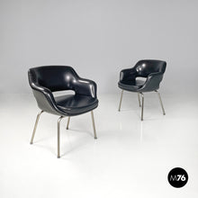 Carica l&#39;immagine nel visualizzatore di Gallery, Black faux leather armchairs Kilta by Olli Mannermaa for Cassina, 1960s
