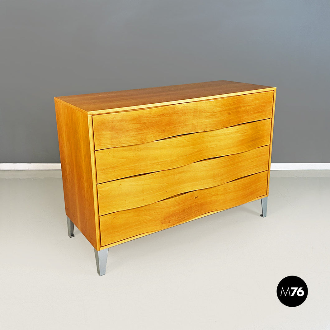 Solid wood and metal chest of drawers with curved front, 1980s