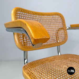 Chromed metal wood and Vienna straw chair, 1970s