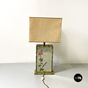 Table lamp with mirrors and floral decorations, 1970s