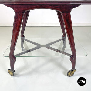 Wooden cart with two glass tops, 1950s