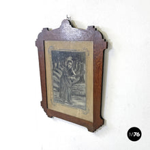 Load image into Gallery viewer, Charcoal drawing with wooden frame, 1930s
