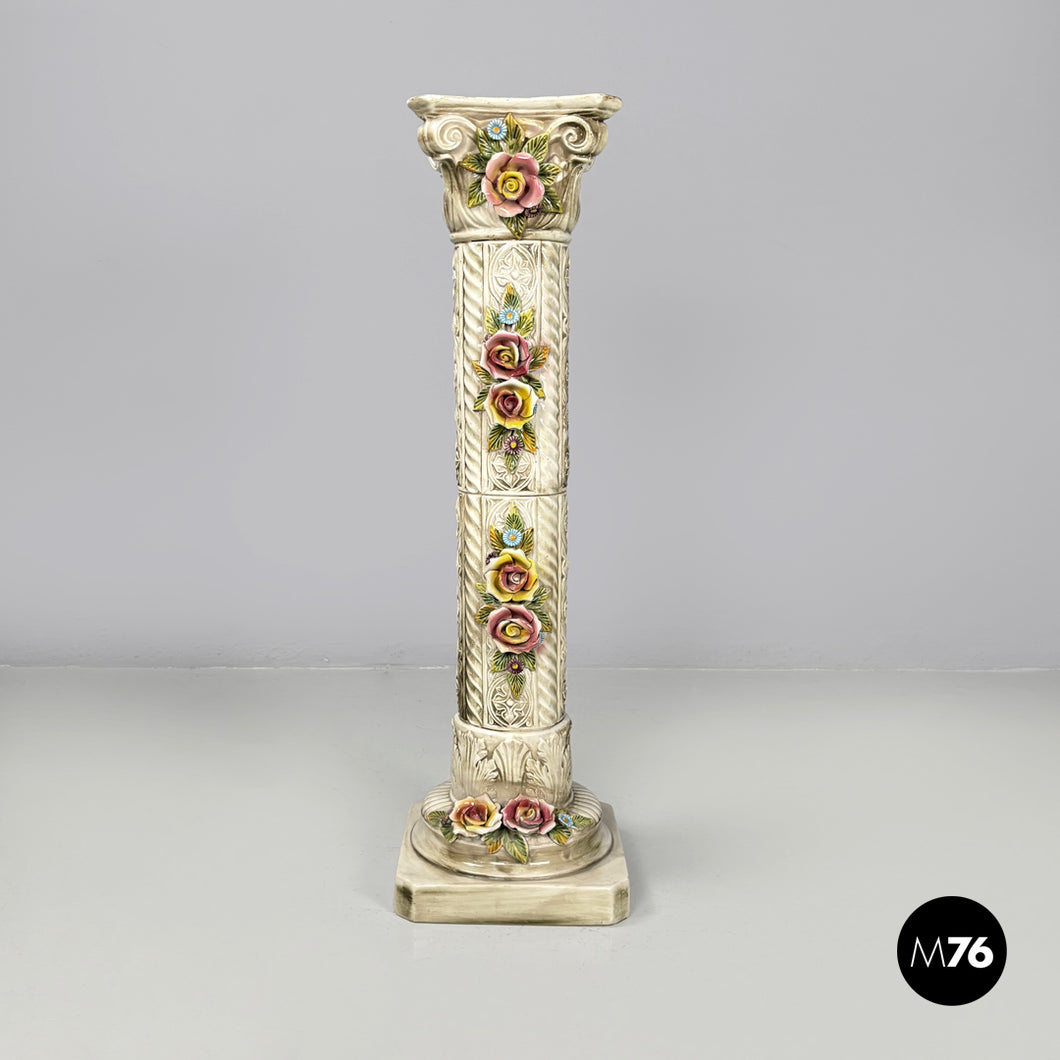 Ceramic column pedestal with flowers, 1970s