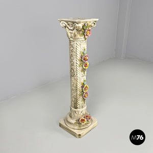 Ceramic column pedestal with flowers, 1970s