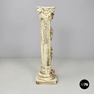 Ceramic column pedestal with flowers, 1970s