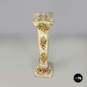 Ceramic column pedestal with flowers, 1970s