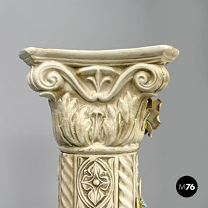 Ceramic column pedestal with flowers, 1970s