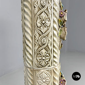 Ceramic column pedestal with flowers, 1970s