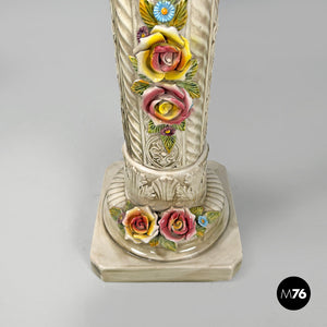 Ceramic column pedestal with flowers, 1970s