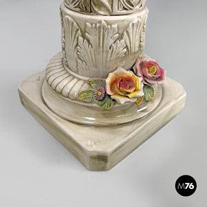 Ceramic column pedestal with flowers, 1970s