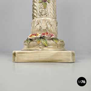 Ceramic column pedestal with flowers, 1970s