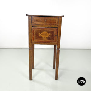 Wooden bedside tables with inlaid decorations, 1750s