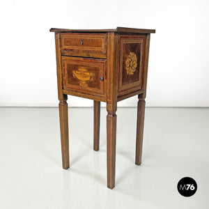 Wooden bedside tables with inlaid decorations, 1750s