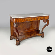 Load image into Gallery viewer, Console table in wood and marble with inlay decorations, 1840
