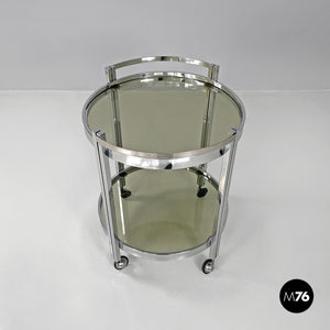 Two tops chromed metal and smoked glass cart, 1970s