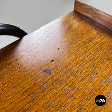 Load image into Gallery viewer, Wood and black metal trolley with brass wheels, 1960s
