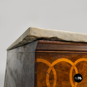 Console table in wood and marble with inlay decorations, 1840