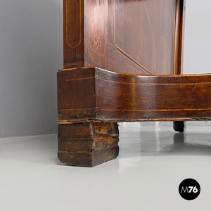 Console table in wood and marble with inlay decorations, 1840