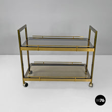 Charger l&#39;image dans la galerie, Brass and smoked glass cart, 1980s
