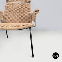 Load image into Gallery viewer, Armchairs in metal and beige rope, 1960s
