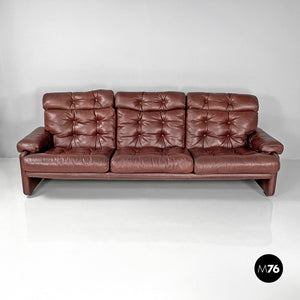 Brown leather sofa Coronado by Afra and Tobia Scarpa for B&B, 1970s