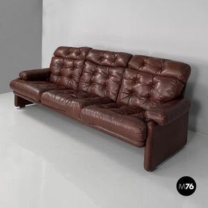 Brown leather sofa Coronado by Afra and Tobia Scarpa for B&B, 1970s