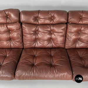 Brown leather sofa Coronado by Afra and Tobia Scarpa for B&B, 1970s