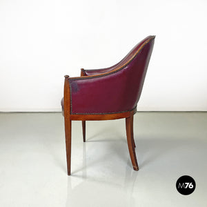 Wine-colored leather armchair with studs, 1950s