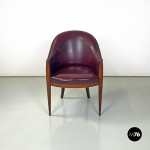 Wine-colored leather armchair with studs, 1950s