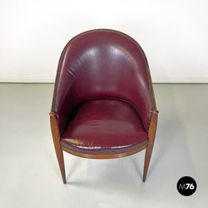 Wine-colored leather armchair with studs, 1950s