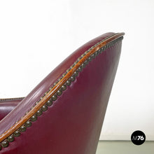 将图片加载到图库查看器，Wine-colored leather armchair with studs, 1950s
