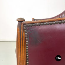 将图片加载到图库查看器，Wine-colored leather armchair with studs, 1950s
