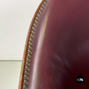 Wine-colored leather armchair with studs, 1950s