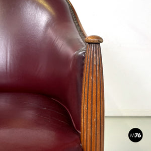 Wine-colored leather armchair with studs, 1950s