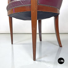 将图片加载到图库查看器，Wine-colored leather armchair with studs, 1950s
