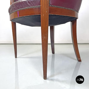 Wine-colored leather armchair with studs, 1950s