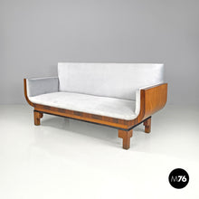 Load image into Gallery viewer, Sofa in wood and light blue pastel velvet, 1930s
