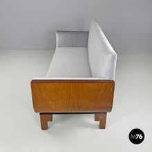 Load image into Gallery viewer, Sofa in wood and light blue pastel velvet, 1930s
